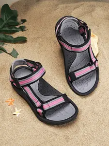 Girls' Summer Beach Sandals with Dual Buckle Design, Striped Textile Upper, Breathable Quick-Dry Sole, Anti-Slip Wear-Resistant, Double Buckle Sandals, Non Slip Sandals, Quick Drying Sandals