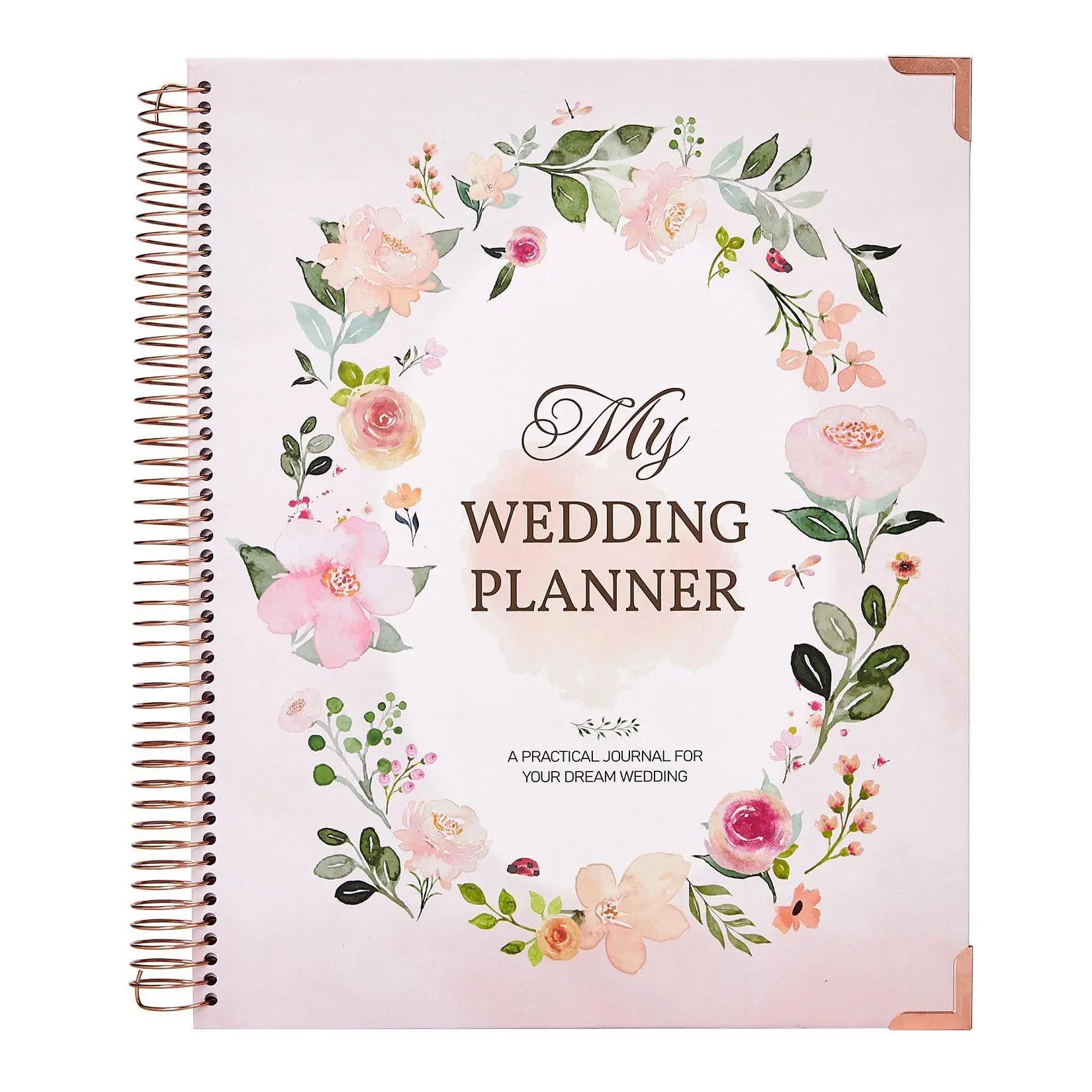 Floral Wreath Wedding Planner Notebook 176 Pages Spiral Bound with Dividers and Stickers, A4 Bridal Budget and Guest List Journal Engagement Gift, Oval Floral 29x25.5x2.5cm