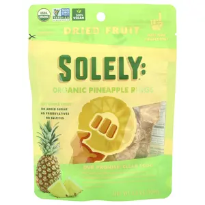 Solely Organic Dried Fruit, Pineapple Rings, 3.5 oz (100 g)
