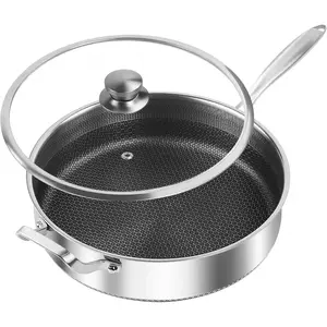 Frying Pans Nonstick wih Lid, Non Stick Tri-Ply Stainless Steel Saute Pan, 8 Quarts Large Saute Pan, 13.5 Inch Induction Cooking Pan, Dishwasher and Oven Safe, PFOA Free