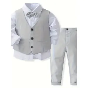 A Set Of Boys' Suit, Including Children's Pants And Vest, Formal Toddler Clothing For Weddings.