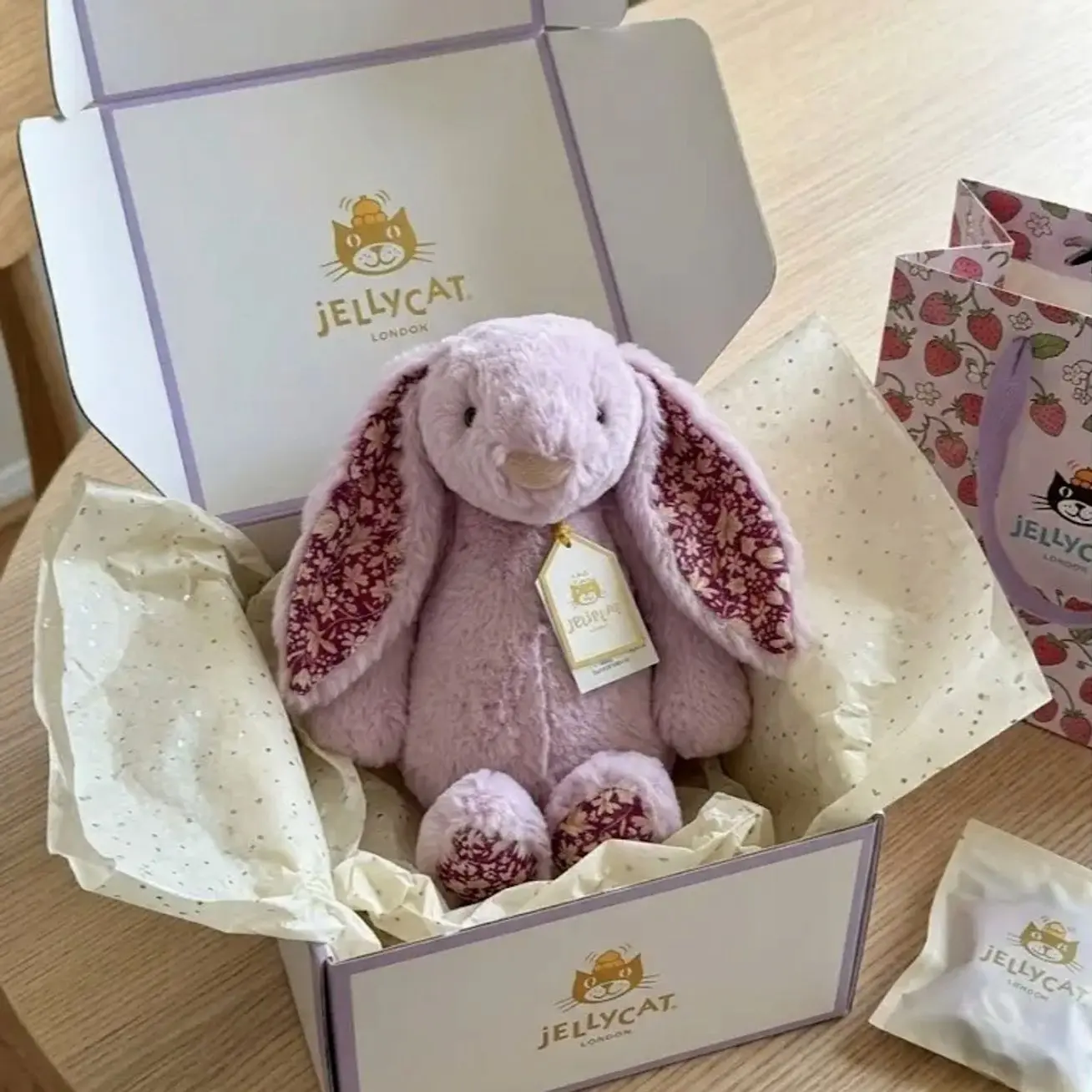 Jellycat Blossom Tulip Bunny Stuffed Animal– Soft Purple Floral Plush Doll with Dust Bag, Rare Spotted Bunny Stuffed Animal, Collector Gift
