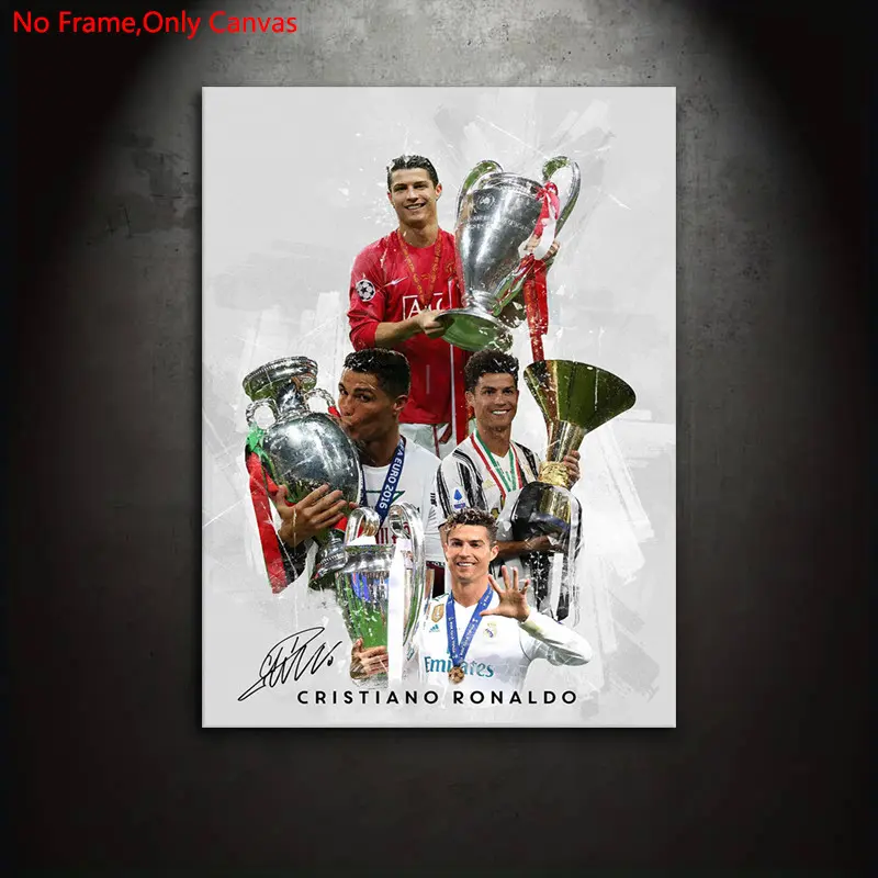 1 piece/set frameless canvas painting print poster, classic, Artistic collage style digital art, Ronaldo championship moments, gift for football culture enthusiasts, ideal for home spaces, modern home decor, Modern home decoration, wall decor