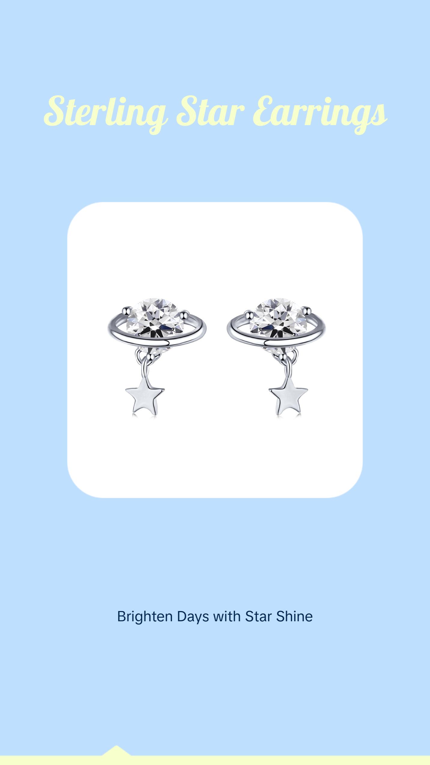 Star Stud Earrings in 925 Sterling Silver for Women