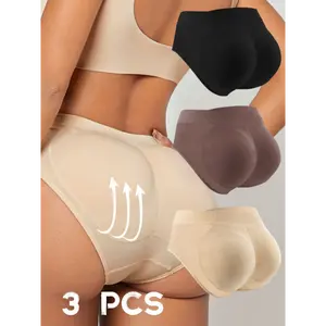 3pcs Removeable Padded Shapewear Panties, Comfy & Breathable Butt Lifting Shaper, Women's Lingerie