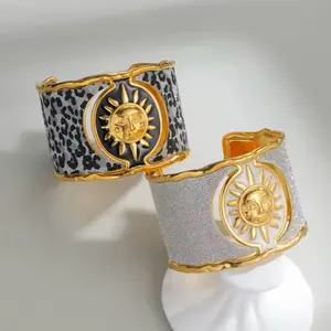 Maite Jewelry Chunky Bangle Set in Gold & Silver with Sun and Moon Design Elegantly Modern and Stylish