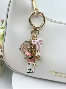 Bow Travel Keychain Pendant, Travel-Themed Keychain with Bow/Tower/Airplane/Ticket/Luggage Charms, Airplane Keyring, Trip Keychain Enamel Pendant, Men Women's Keyring Decoration, Bag Handbag Charm for Backpacks, Keychain for bags, Car Accessories Charm