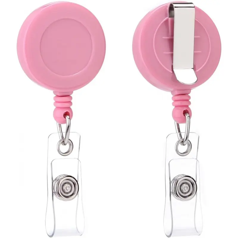 Badge Scroll, Retractable Badge Holder with Belt Clip, Suitable for ID Cards (Pink, 2-Pack), Nurse Badge Reel, Retractable Badge Reels, Badge Accessories