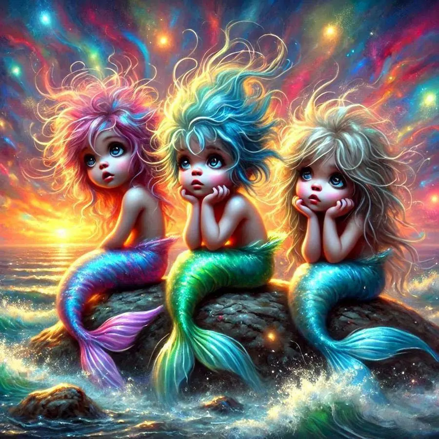 5D DIY Full Drill Round Diamond Painting - Diamond Art Kit Colorful Mermaid Mosaic, Canvas - DIY Decorative Painting, Home Wall Decor, Perfect for Halloween and Christmas, Independence Day, Birthday and Anniversary Gifts