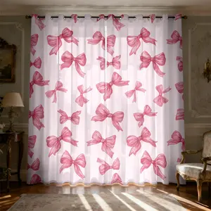 2 panels Bow Print Light Filtering Window Curtain Panels, Classic Polyester Ring Top Drapes for Kitchen Living Room Bedroom Bathroom Room Decor Curtain, Home Decoration Curtain