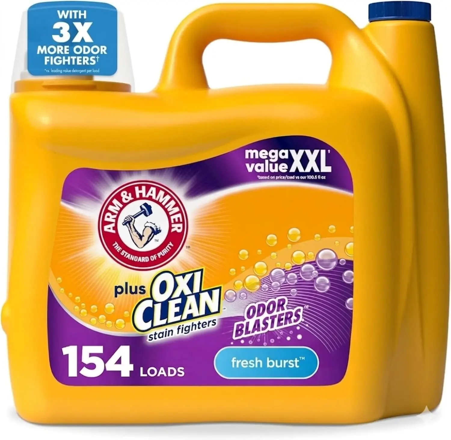 ARM & HAMMER Plus OxiClean with Odor Blasters Liquid Laundry Detergent, Concentrated Stain & Odor Remover, Fresh Burst Scent, HE Compatible for All Machines, 154 Loads, 200.2 fl oz