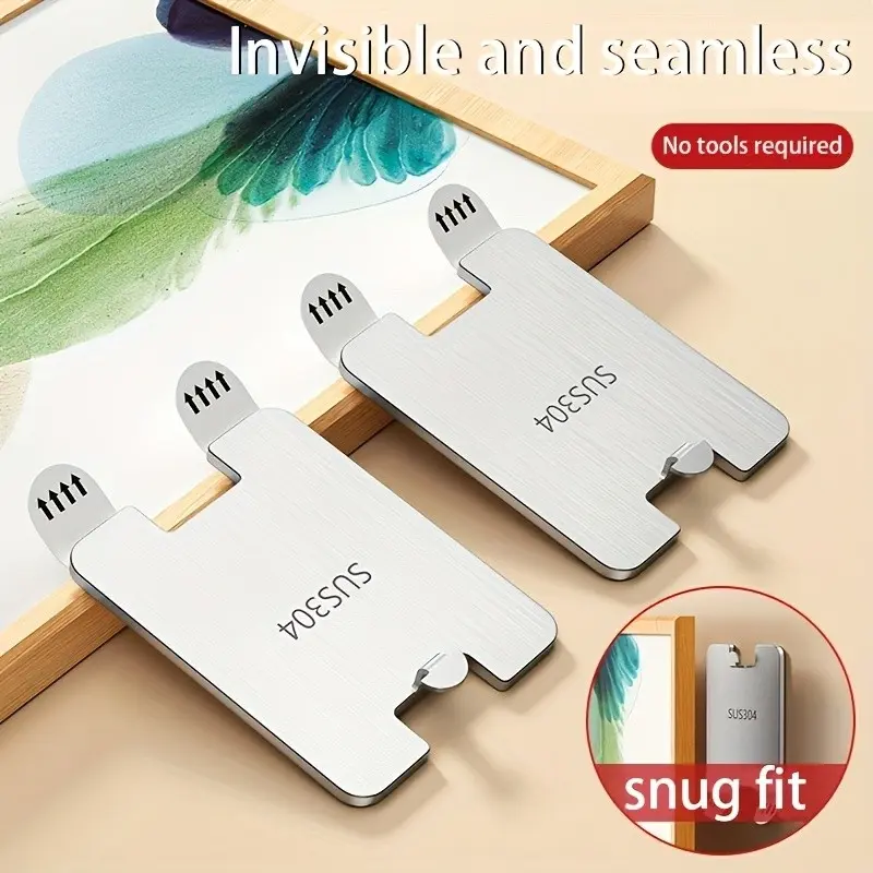 6-Pack Stainless Steel Picture Hooks, Wall Mount Hook, No Drilling, Wall Wood Tile Adhesive, Strong Frame Hangers, Wedding Photo Frames, Art Displays