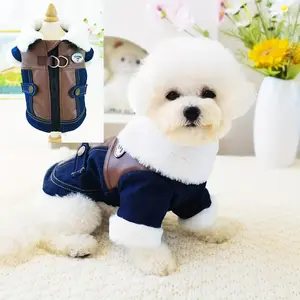 Winter Pet Dog Cat Puppy Warm Thickened Patchwork Motorcycle Jacket Two-Leg Top Coat Pet Apparel Dog Clothes for Cold Weather