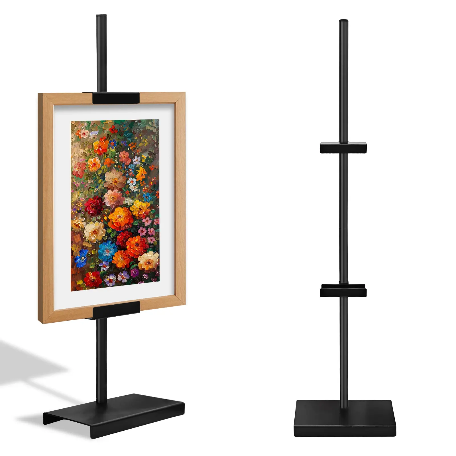 Adjustable Black Iron Display Easel Stand with Stable Base - Floor Easel for Signs, Picture Frames, Paintings, Decor, Room Decor Use in Home, Wedding Events, Holds up to 25.6"