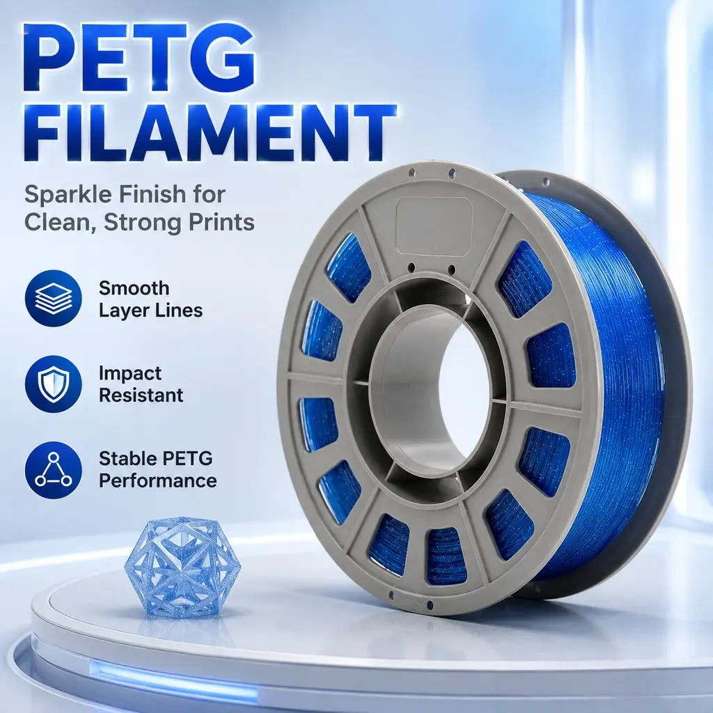 1.75mm Sparkle PETG Filament 300g Mini Spool - Translucent Blue Silver