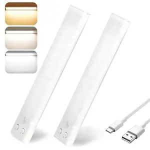 2 Pack 16-Inch Under Shelf Night Lights, USB Rechargeable Wireless LED Closet Light with Human Motion Sensor & Stepless Dimming for Kitchen, Cabinet, Pantry