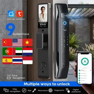 8-in-1 Smart Door Lock with Face and Palm Recognition, Biometric Fingerprint Deadbolt, Compatible with Tuya App, 9 Languages, Electronic Door Lock, Fingerprint Door Locks
