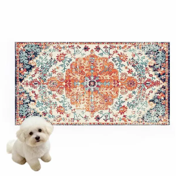 Boho Machine Washable Pet Pee Pad & Slobber Stopper Feeding Mat - 17in×27in Eco-Friendly, Leak-Proof, Waterproof Barrier, Easy-to-Clean Zone, Effortless Clean-Up, Dog Training Pad, Home Decor Floor Protection, Puppy Essential