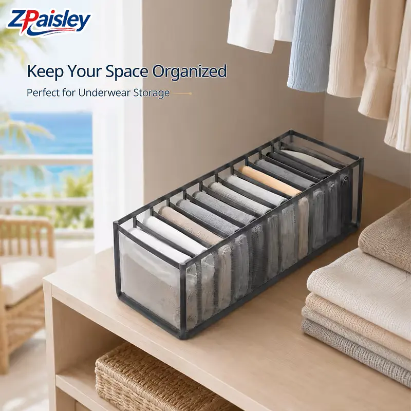 3Pcs Nylon Foldable Mesh Drawer Organizer - Multi-Slot Breathable Visible Slots Storage, Collapsible Space-Saving Container for Underwear & Small Sports Clothing Accessories (Sports & Outdoor Use)