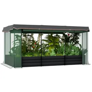 Galvanized Steel Planter Box - Heavy-Duty Raised Garden Bed with Crop Cage, Shade Cloth, Drainage Holes, Rust-Resistant Metal Elevation for Outdoor Garden, Patio, Growing Flowers, Veggies, Herbs, Seedlings