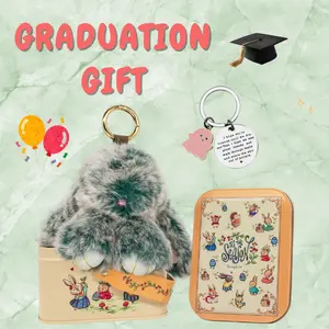 【Class of 2026 Graduation Gift Set】Sassy Bunny PomPom with Best Friend Ghost Charm keychains, Cute & Aesthetic Gift for Besties, Students and Graduates