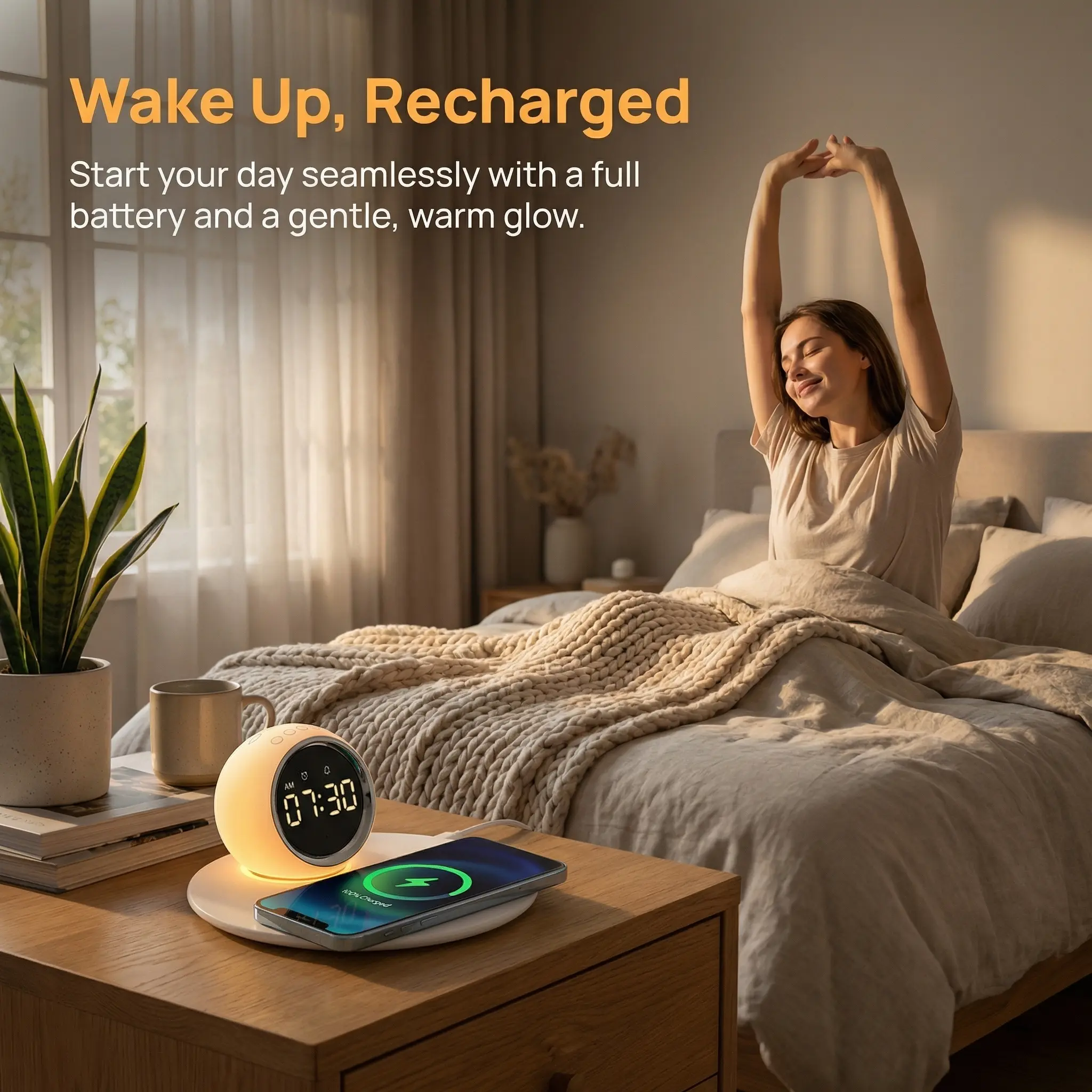 Multi-Function Wireless Charging Digital Night Light Alarm Egg Clock | Exclusive Holiday Design | Creative Home Gift | Gentle Wake-Up Sound Starts Mornings Calmly. Adjustable Screen Angle Shows Time From Bed reloj despertador