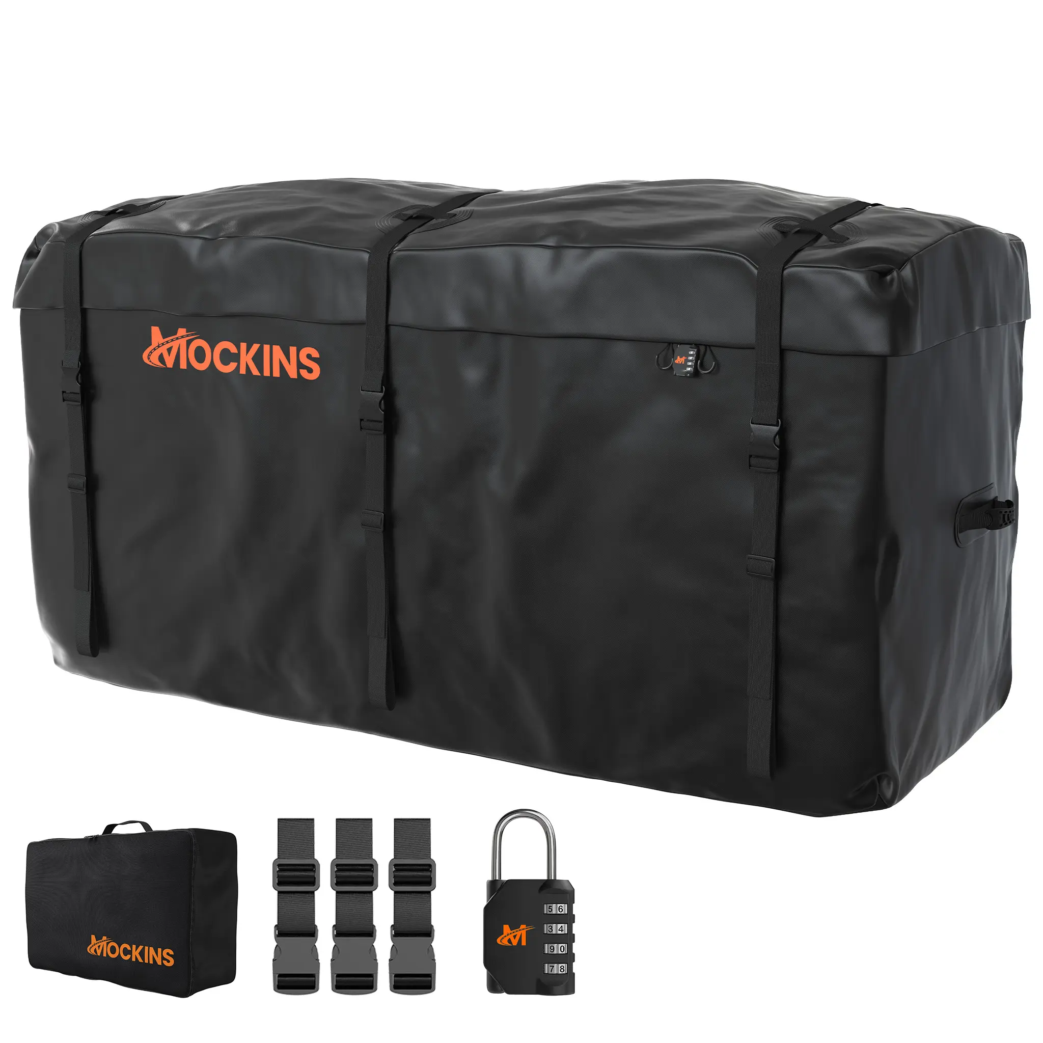 Mockins 25 Cu Ft Black Waterproof Storage Transportation Bag (60"x24"x31") with Buckle Straps, Lock, Strong Luggage Carry Bag, Outdoor Packing System, Leakproof Carry On, Traveling Bag