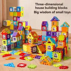 Building Blocks Toy - 150-Piece Construction Blocks Set, Educational Building Bricks with Squares, Triangles and Windows, Creative House Building Toy for Boys and Girls, Perfect Christmas Gift，Colors are random
