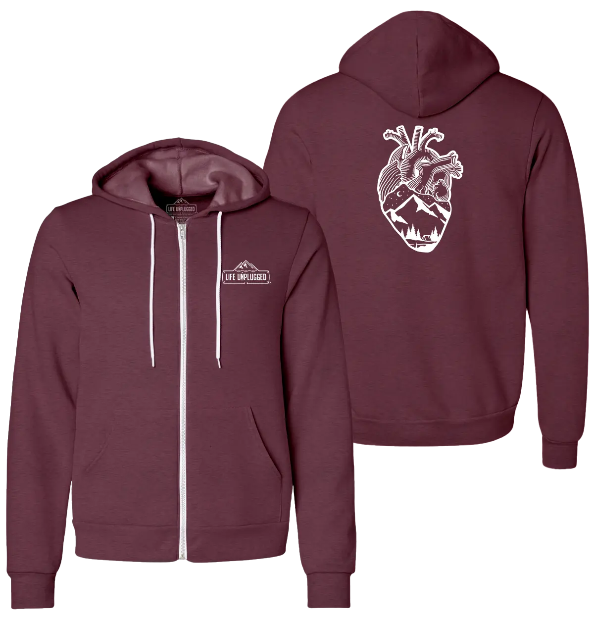 Life Unplugged ANATOMICAL HEART FULL CHEST Supersoft Midweight Zip Up Hoodie Unisex Mens Womens Casual Graphic Sweatshirt