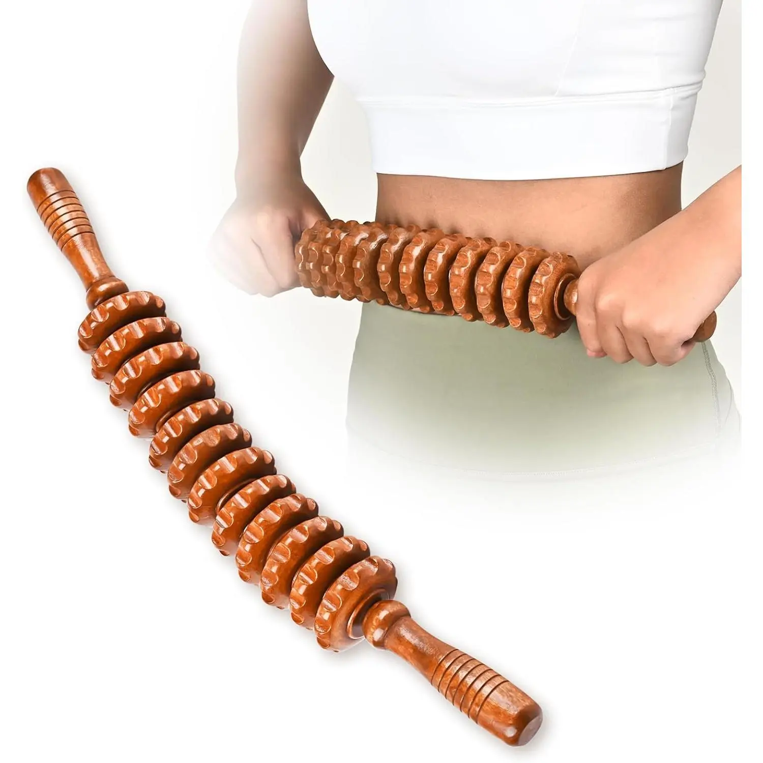 Wood Therapy Massage Tools, Wooden Massage Roller Stick, Lymphatic Drainage Tool, Curved Wood Muscle Massage Roller Used to Relieve Muscle Soreness and Body Shaping Stainless Stainless Steel