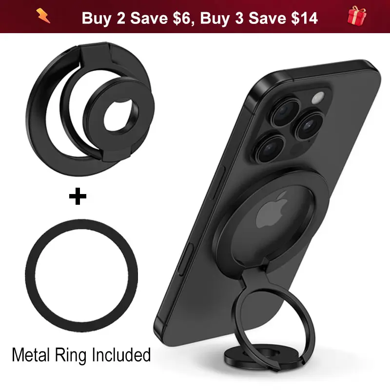Magnetic Phone Ring Holder Grip, 360° Rotation, Foldable MagSafe Stand, Two-Sided Magnetic Phone Kickstand, Phone Holder Car, Desk Phone Stand, For iPhone 16e/16/15/14/13/12, For Samsung Galaxy S25/S24 FE S24 Ultra, Fit Magnetic Car Mount