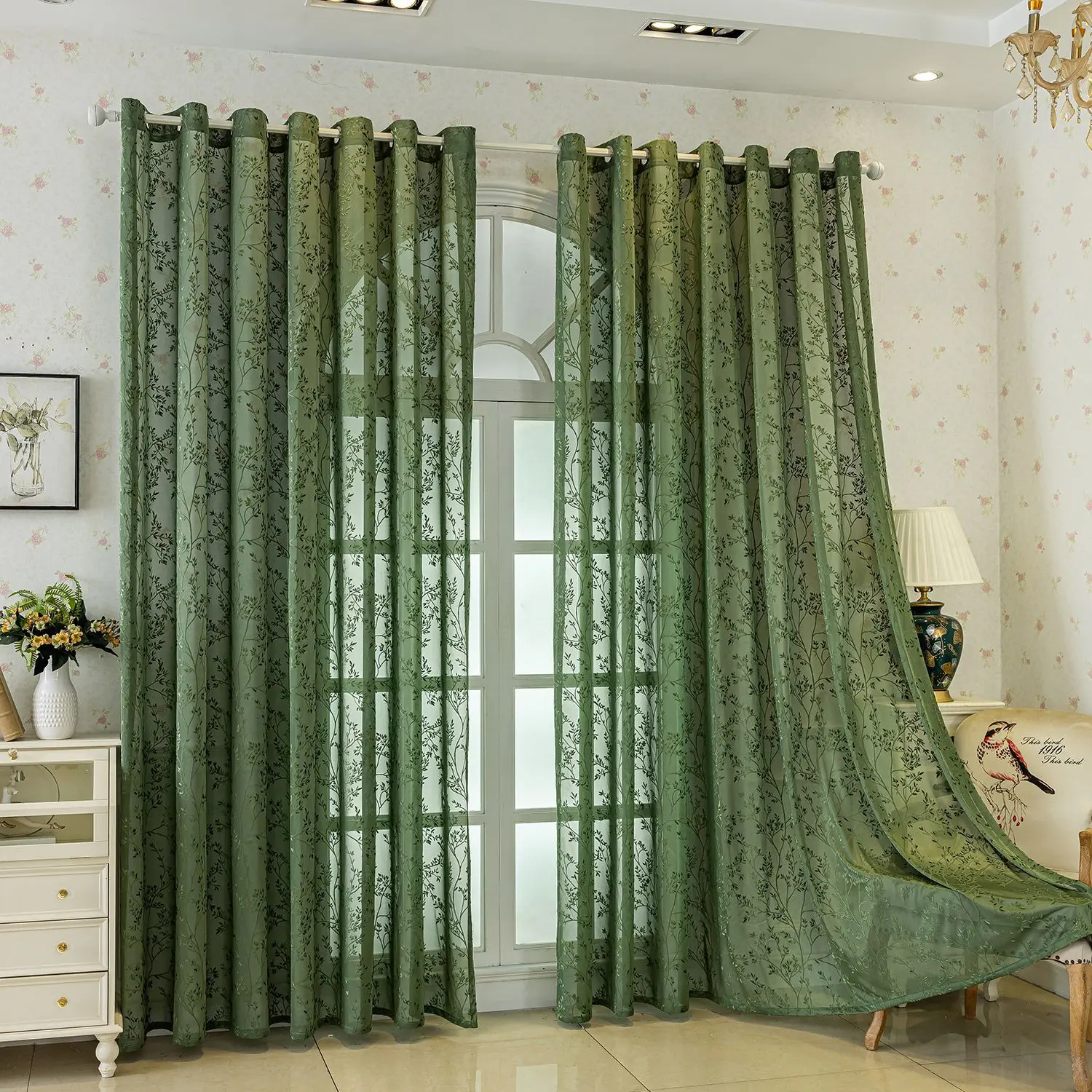 Branch pattern modern minimalist window sheer curtain jacquard hollow transparent curtain