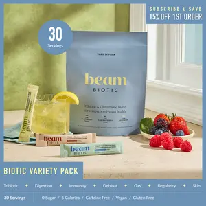 Beam Biotic Variety Pack - 30 Stick Servings, Gut Health Support with Prebiotics, Probiotics, Postbiotics (Blue Raspberry, Mixed Berry, Citrus Lemonade) | DealsForYouDays