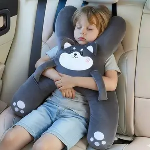 Kids Car Neck Pillow with H-Shape Ergonomic Design for Boys & Babies Adjustable Buckle Strap Soft Hypoallergenic Fabric for Safe Sleep on Long Journeys Safety Belt Protector