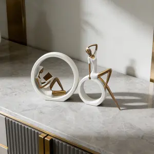 3 Colors, 1 Set of 2 | O-Ring Girl Statue Set | Modern Light Luxury Nordic Style | For Home Decor, Yoga & Reading Lovers | Perfect for Home/Office & Gifting0