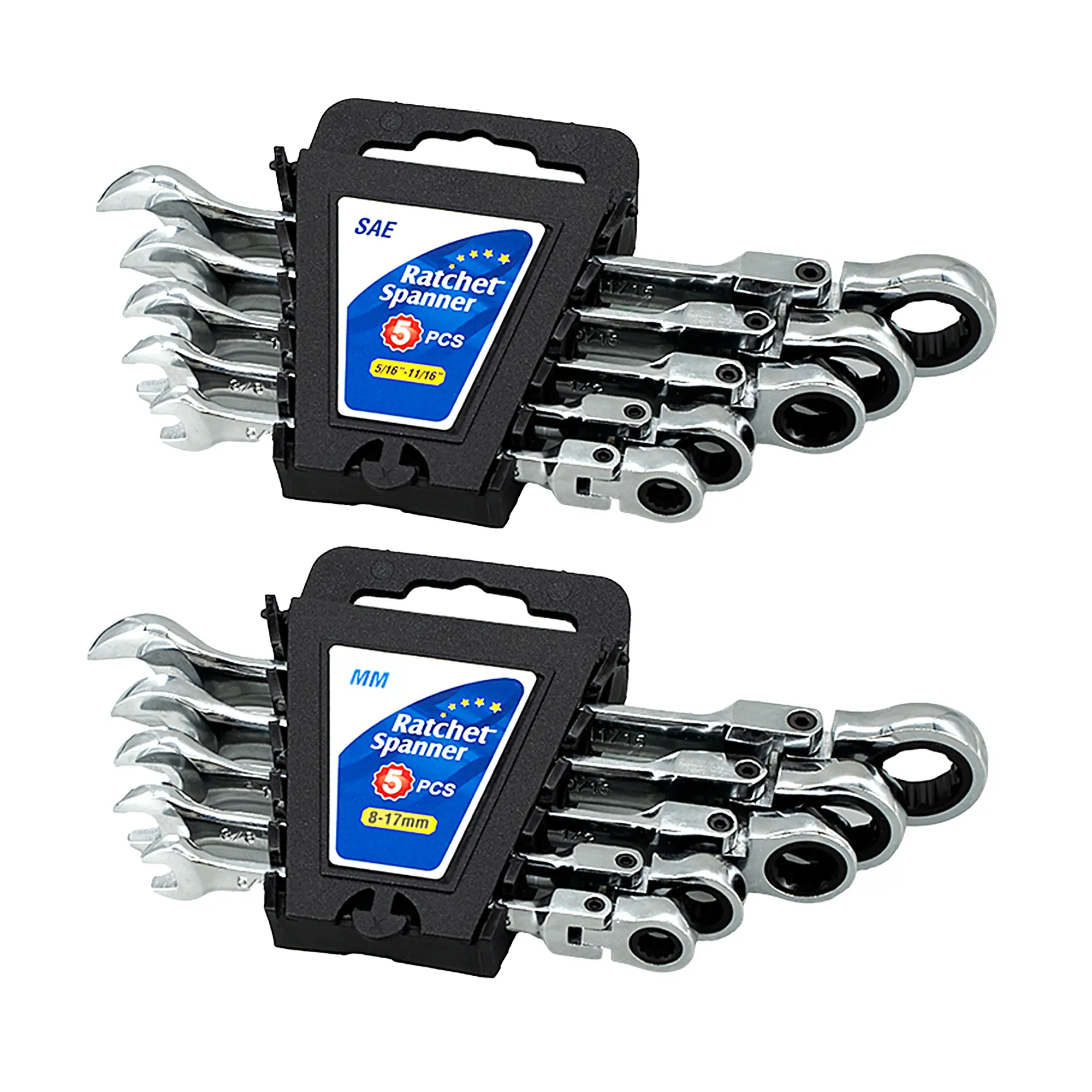 Flexible Ratchet Socket Wrench Set (5-piece/10-piece) - 180° Rotation Flex-Head, Dual Size Options (SAE 5/16"-11/16", Metric 8-17mm), Chrome Vanadium Steel, Heavy-Duty, Storage Case, Automotive Repairs Tools, Flexible Wrench, Furniture Assembly