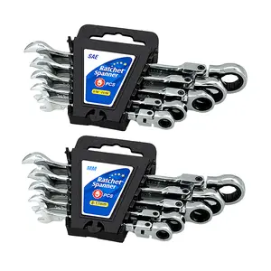 Ratchet Wrench Set (5pcs/10pcs) - Flex-Head, SAE 5/16"-11/16" & Metric 8-17mm, Chrome Vanadium Steel, Heavy-Duty Car Tools & Tools for Mechanics with Storage Case, for Home & Auto Repair, Father's Day Gifts