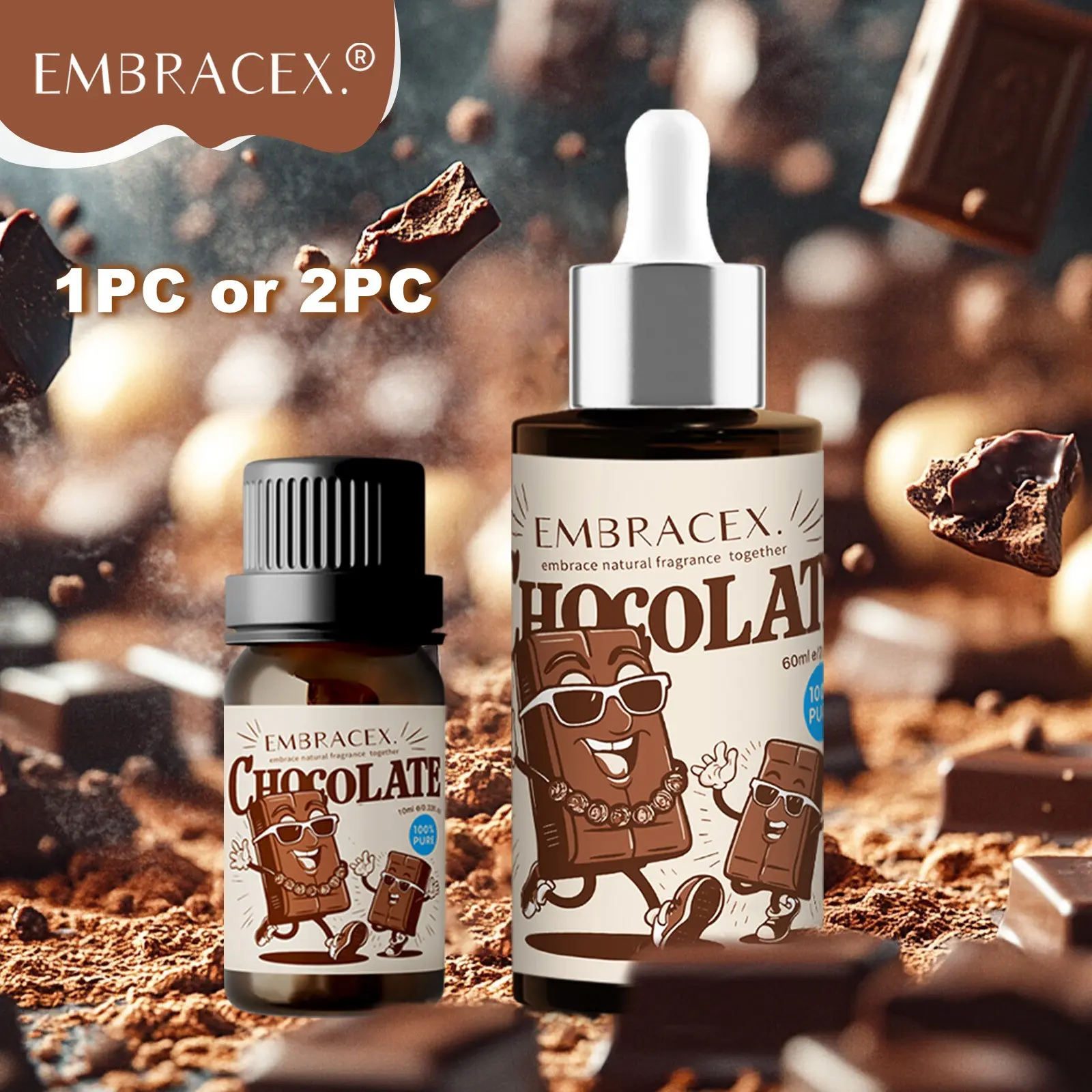 Chocolate Essential Oil, 10ML/60ML Chocolate Aromatherapy Oil, Long-lasting Alcohol-free Aroma for Humidifiers & Candles, Perfect Gift Choice, Healthcare