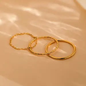 Textured Stacking Ring Set by Caitlyn Minimalist - Set of 3 Dainty Stacking Rings in 18K Gold Plated or Sterling Silver - Minimalist Jewelry - Gift for Her