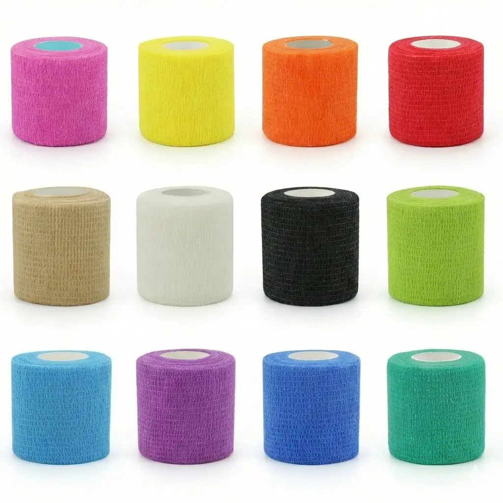 12 Pack Self Adhesive Bandage Wrap 2" x 5 Yards, Non-Woven Bandage,Vet Wrap Breathable Elastic Self-Adherent Cohesive Wrap for Stretch Athletic, Sports, Wrist.Ankle  Outdoor Shin Guards