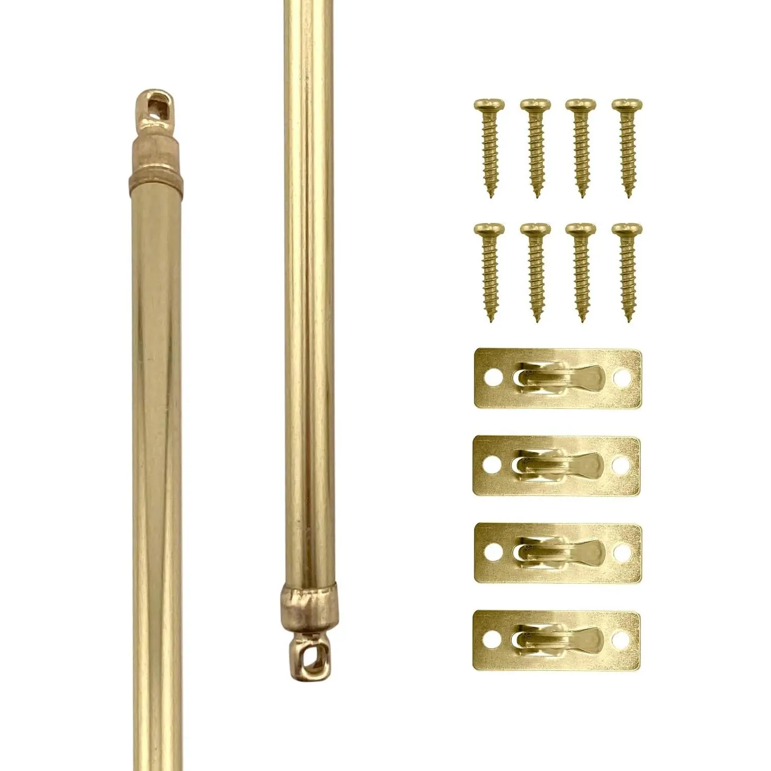 Brass Finish Durable Modern Synthetic Swivel Sash Curtain Rods, Set of 2 - Adjustable 21-38 in., Easy-Mount Metal Rods for Doors, Windows