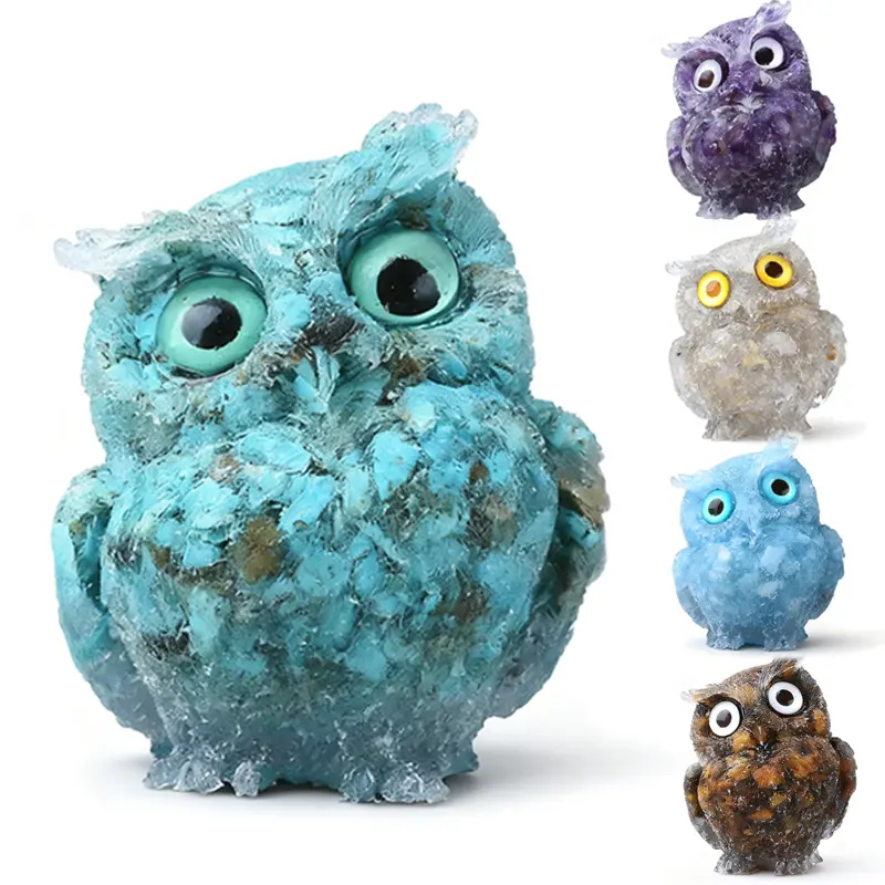 Owl Crystal Statue - Natural Tumbled Stone Owl Figurine for Home Shelf Decor, Cute Animal Table Ornament, Meditation & Spiritual Gift - Turquoise Color (2.5") (Random eye colors) homedecor