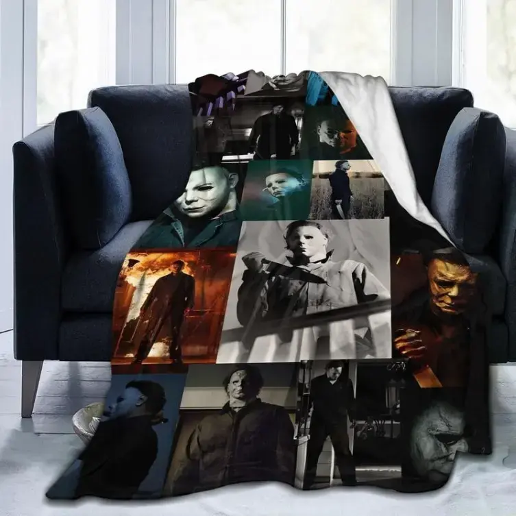 Michael Myers Halloween Theme Super Soft Flannel Blanket Four Seasons Comfort Multipurpose Use Bed Sofa Office Camping Travel Man Women Gift Halloween Blanket Couch Air Conditioning Summer Bedroom Dorm Back to School Horror Movie Decor Cover
