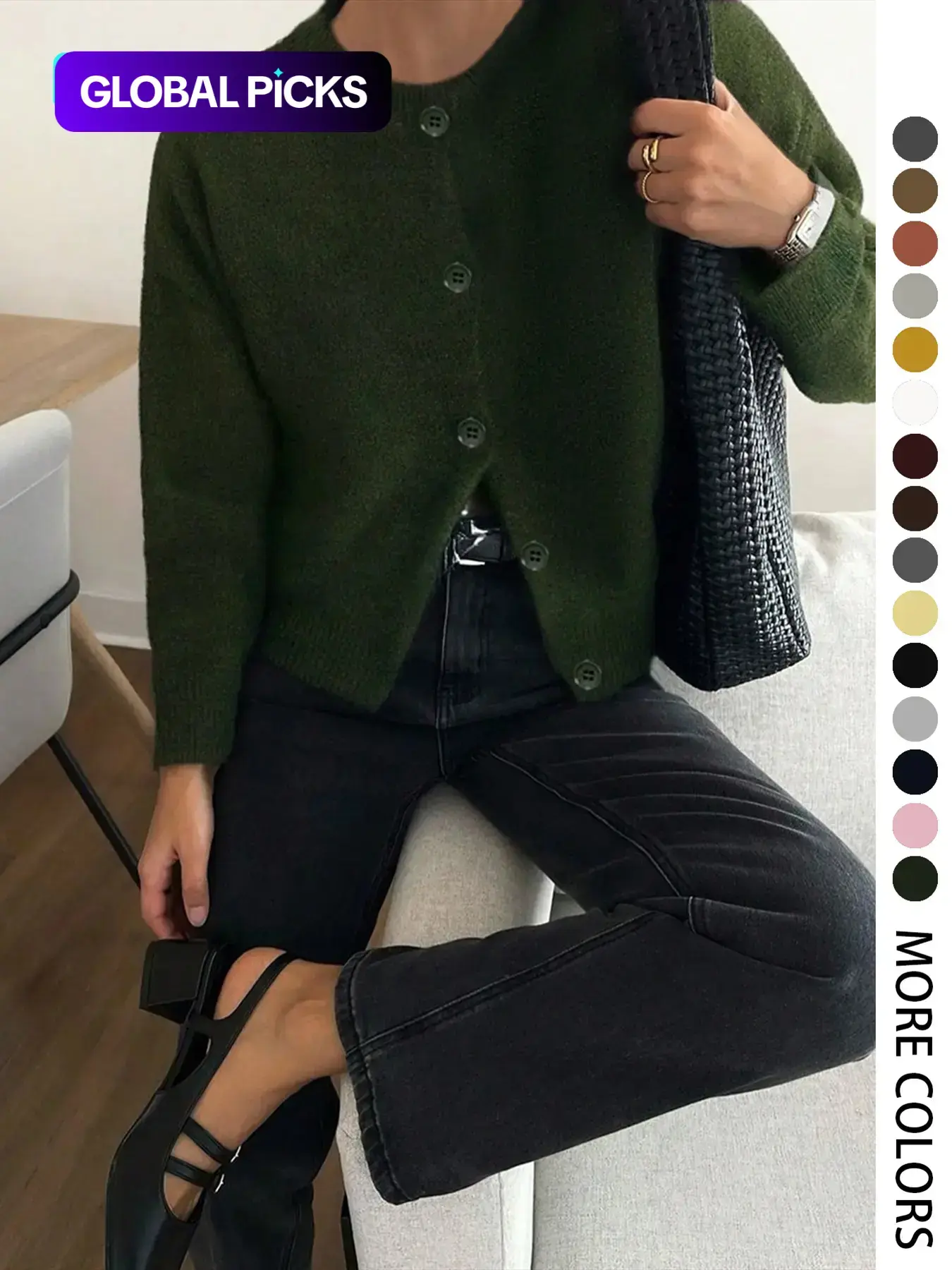 Autumn Winter Women's Casual Knit Cardigan, Elegant Vintage Round Neck Fitted Sweater, Simple Lazy Basic Style, Long Sleeve Pullover Knitwear