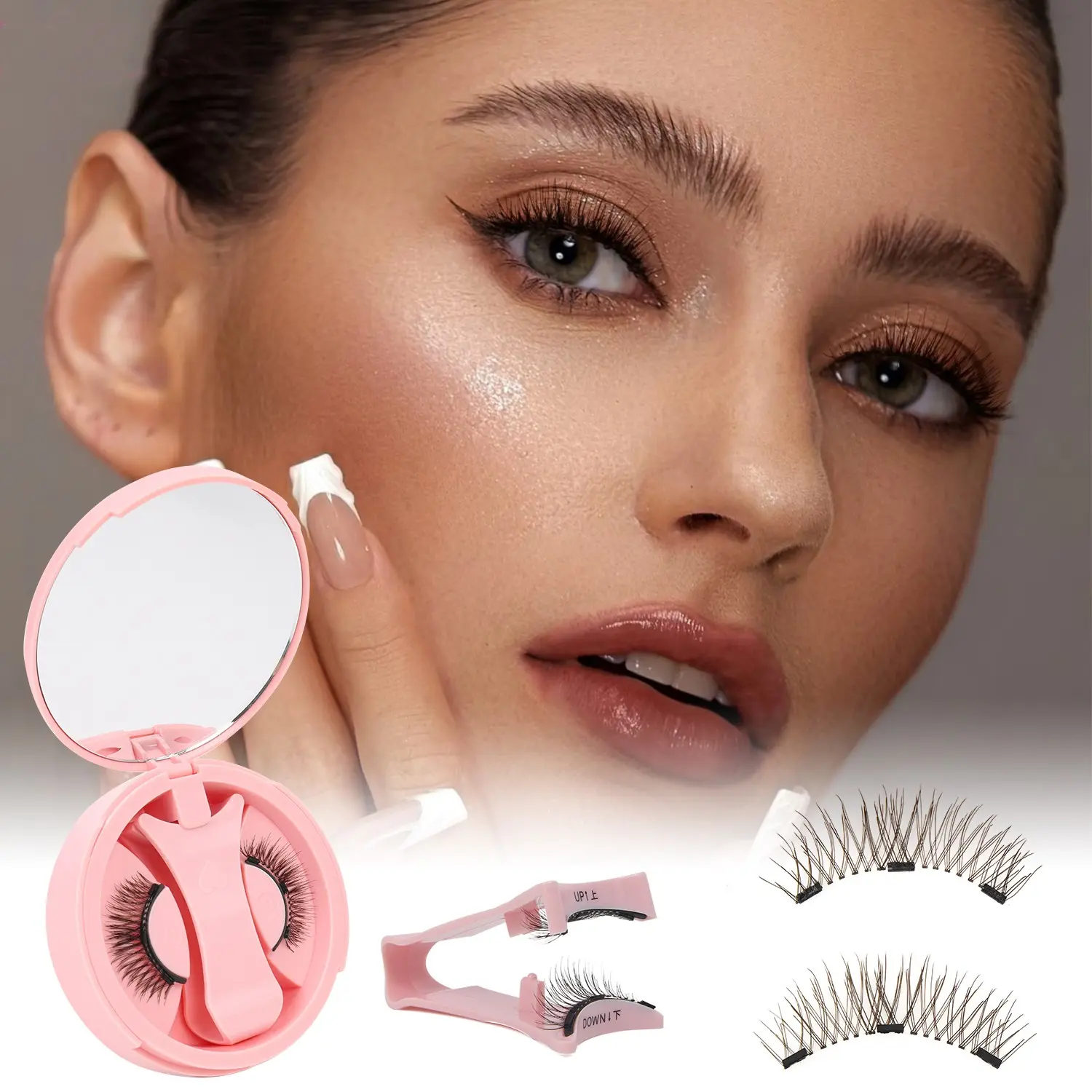 Magnetic False Eyelashes Set, Brown，Natural Look, Reusable No Glue Lashes, Includes Dedicated Applicator, Alcohol-Free Professional Eye Makeup Tool, Cosmetic Eyelashes, Glueless Lashes