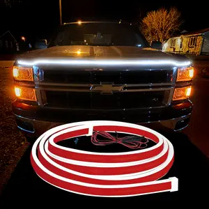 71” High-Brightness Car Hood Gap Light Strip – Dynamic Scan Start-Up LED DRL Daytime, Universal Flexible Waterproof Exterior Front Hood Decoration for Trucks SUVs Cars Vans Jeeps, Easy Hardwire Installation, Car Mods Ambient, Door edge pedal accent DIY
