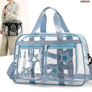 Clear PVC Tote Bag Large Capacity Stadium Approved Heavy Duty Transparent Concert Beach Vacation Sports Events Summer Travel Essentials Purse For Women Waterproof Security Work Handbag