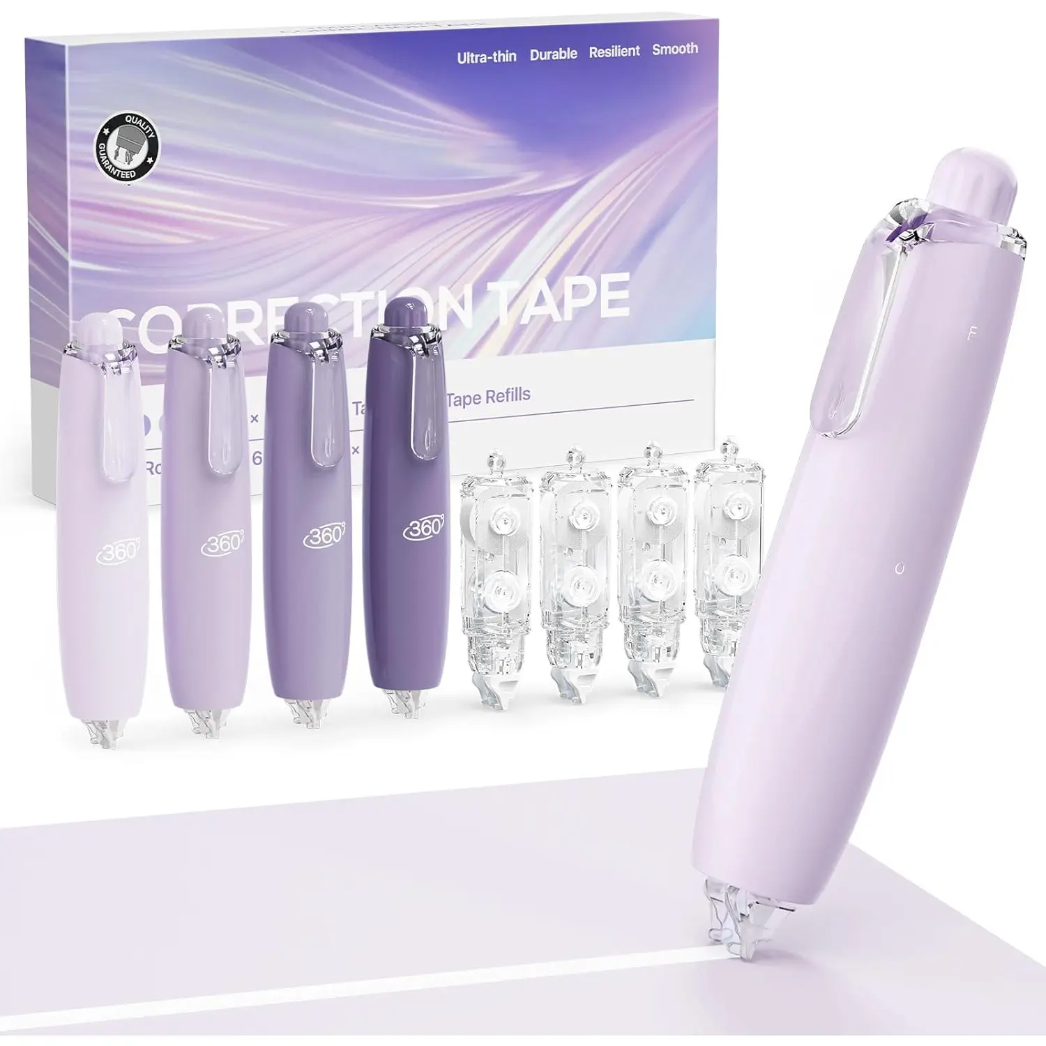 6MM Retractable White Correction Tape, 4 count White Smooth Pull Out Correction Tape with 4 Extra Refills,-Resistant Tape Pen & Quick Drying for  to School & Office Supplies (Purple)