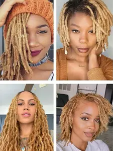 Dreadlocks Extension Human Hair 0.6cm #27 honey blonde traditional Locs Extension 10 Strands/Bundle 6-16inch Length Handmade Dreads Hip-Hop Styles