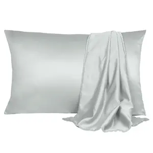 Unique Bargains 2 Pack Silk Satin Pillowcase for Hair and Skin, Cool, Silky, Soft Breathable Pillow Cases King Size 20x36 Inch Sateen Pillowcase Light Gray with Envelope Closure
